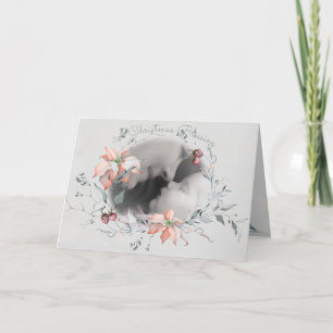 Blessing Watercolor Poinsettias Photo Wreath Card