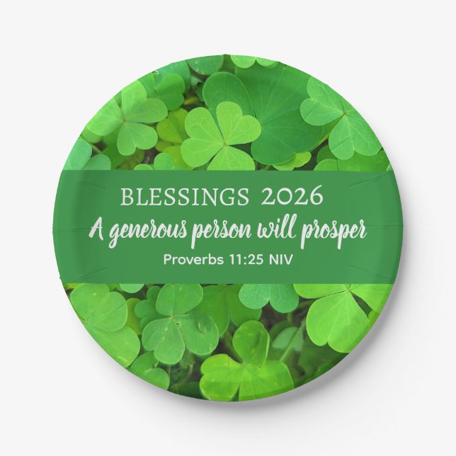 Blessings 2026 Prosperity Bible Verse Green Paper Plates (Front)