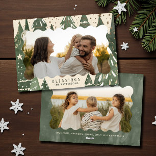 Blessings 2 Photo Family Winter Christmas Trees Holiday Card