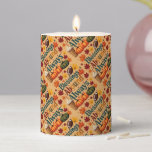 Blessings Abound Always Autumn Design Pillar Candle<br><div class="desc">Celebrate the warmth of fall with this cheerful "Blessings Abound Always" design, bursting with cozy seasonal vibes. Surrounded by vivid autumn leaves in shades of crimson, gold, and burnt orange, this playful composition features plaid-patterned typography that radiates rustic charm. The inclusion of pumpkins, a classic football, and a whipped cream-topped...</div>