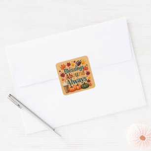 Blessings Abound Always Autumn Design Square Sticker