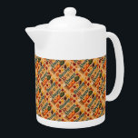Blessings Abound Always Autumn Design Teapot<br><div class="desc">Celebrate the warmth of fall with this cheerful "Blessings Abound Always" design, bursting with cozy seasonal vibes. Surrounded by vivid autumn leaves in shades of crimson, gold, and burnt orange, this playful composition features plaid-patterned typography that radiates rustic charm. The inclusion of pumpkins, a classic football, and a whipped cream-topped...</div>