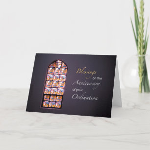Blessings Anniversary of Ordination Stained Glass Card