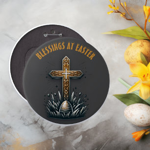 Blessings at Easter Christian Cross Button