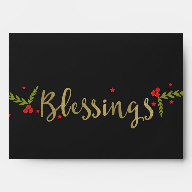 Blessings Black Gold & Red Christmas Holiday Card Envelope (Front)