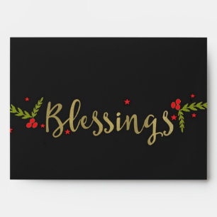Blessings Black Gold & Red Christmas Holiday Card Envelope