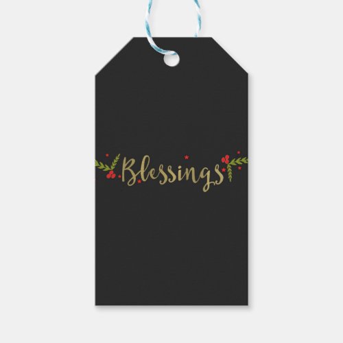 Blessings Black Gold  Red Christmas Holiday Favor Gift Tags