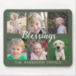 Blessings Dark Green 6 Photo Collage Mouse Pad<br><div class="desc">This mouse pad offers a simple design with 6 photo frames for your favorite pictures of your family. Modern handwriting style calligraphy reads: "Blessings". Personalize this green mouse pad with your family name.</div>