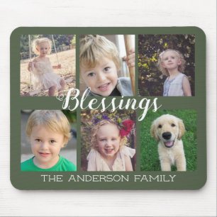 Blessings Dark Green 6 Photo Collage Mouse Pad
