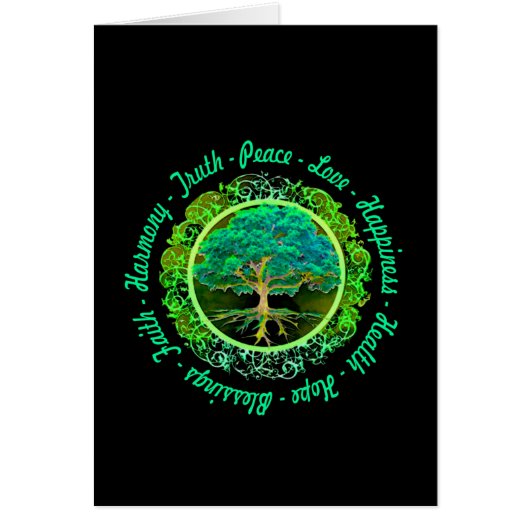Blessings, Faith, Harmony Tree of Life in Green Cards (Front)