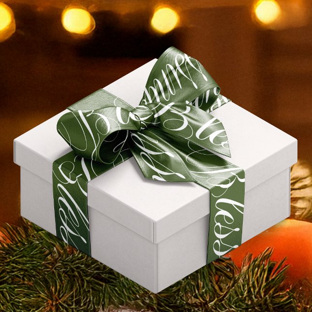 Blessings Festive Green White Satin Ribbon (Blessings Festive Green White Satin Ribbon)