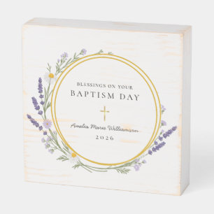 Blessings for Baptism Lavender Wood Box Sign