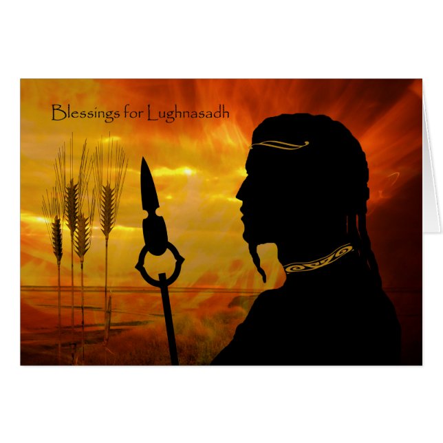 Blessings for Lughnasadh, Sun God Lugh and Wheat Cards (Front Horizontal)