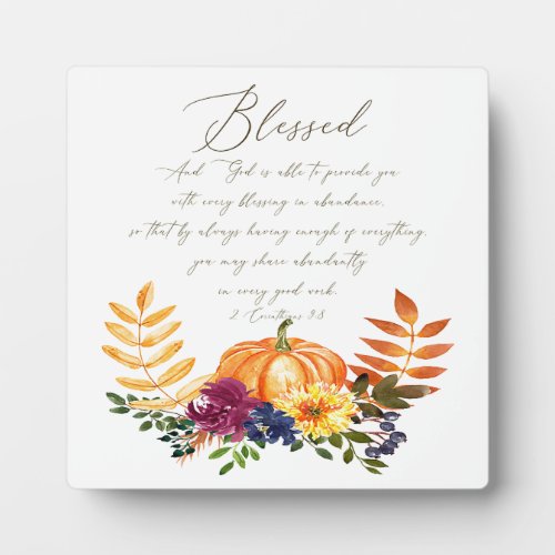 Blessings in abundance fall pumpkins and mums  plaque