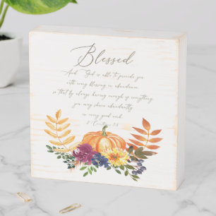 Blessings in abundance fall pumpkins and mums wooden box sign