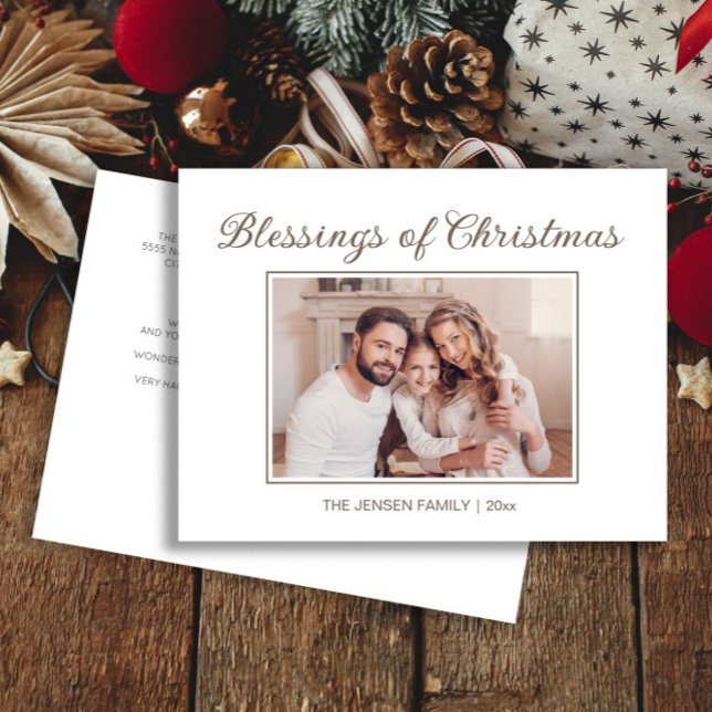 Blessings of Christmas Modern Photo Holiday Year ("Blessings of Christmas" photo greeting postcard)