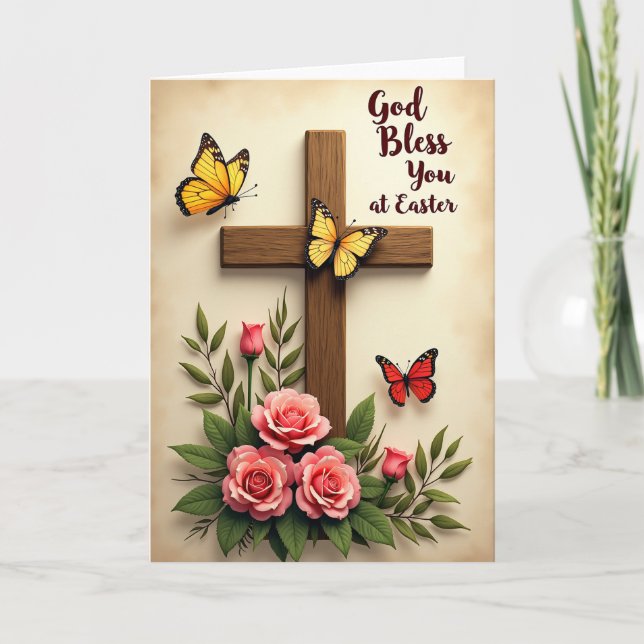 Blessings Of Peace Floral Cross Card (Front)