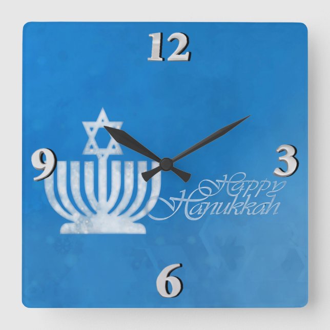 Blessings of the Menorah Square Wall Clock (Front)