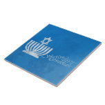 Blessings of the Menorah Tile<br><div class="desc">Square ceramic tile with an image of a pale blue and white menorah topped with a Star of David on blue grunge. See matching mug,  paper plate and coasters. See the entire Hanukkah Tile collection under the HOME category in the HOLIDAYS section.</div>