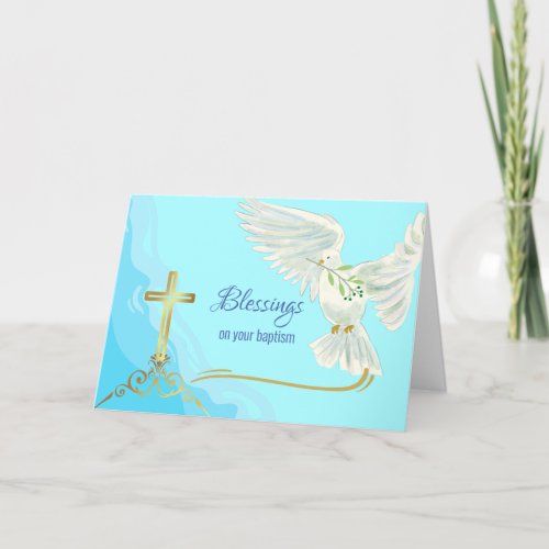 Blessings on Baptism with Dove and Cross Card