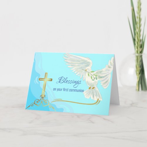 Blessings on First Communion with Dove and Cross Card