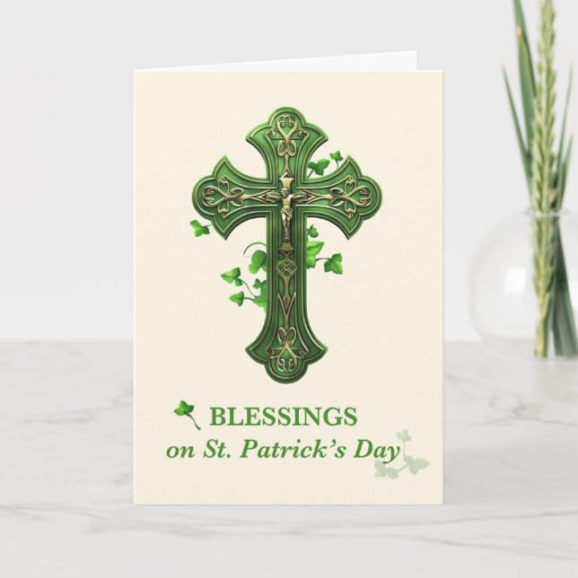 Blessings On St. Patrick's Day Catholic Crucifix Card (Front)