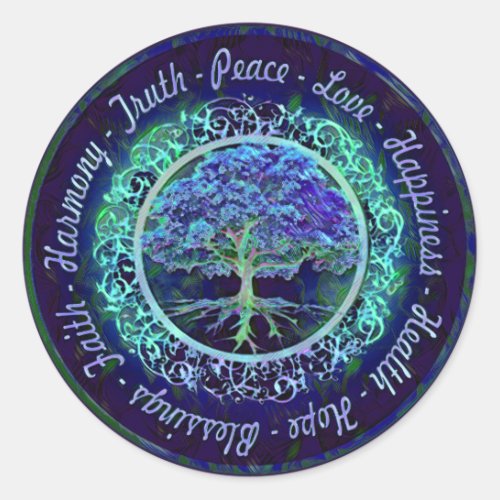 Blessings Peace Joy Love Happiness Harmony Classic Round Sticker