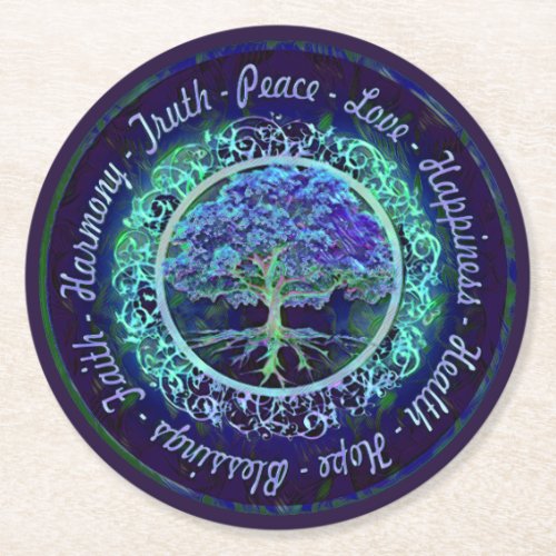 Blessings Peace Joy Love Happiness Harmony Round Paper Coaster