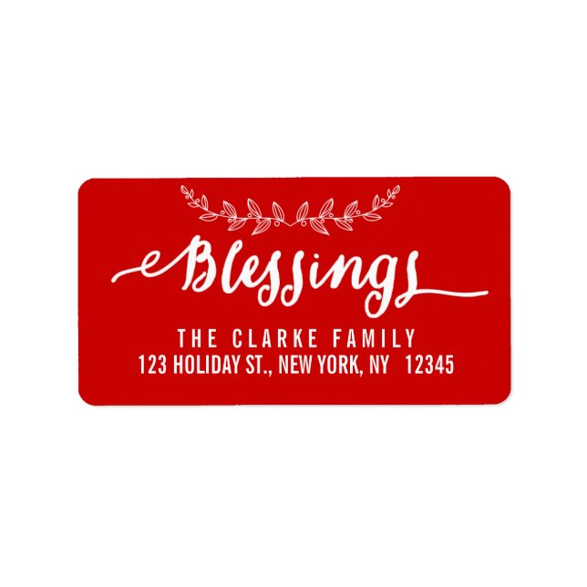 Blessings Red and White | Holiday Address Label (Front)