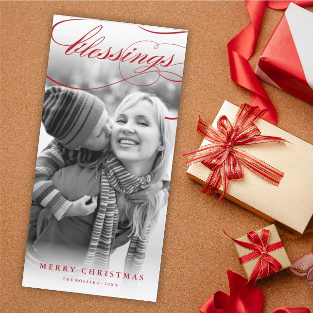 Blessings Script Religious Christmas Elegant Photo Holiday Card (Creator Uploaded)