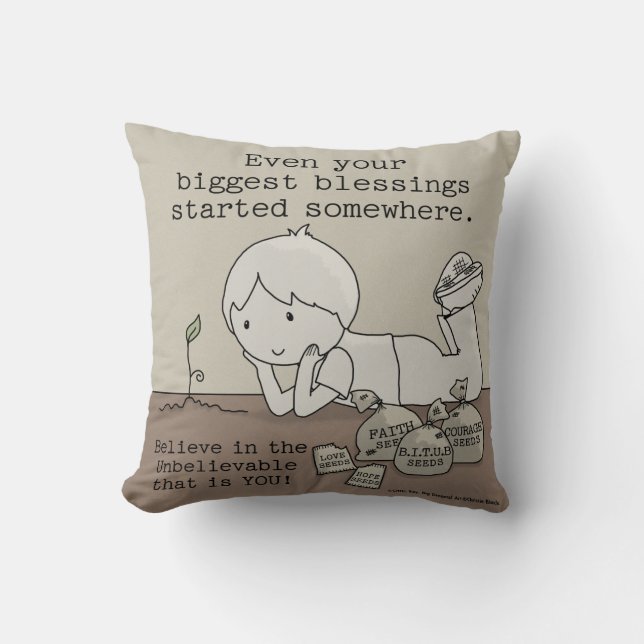 Blessings Started Somewhere Throw Pillow (Front)