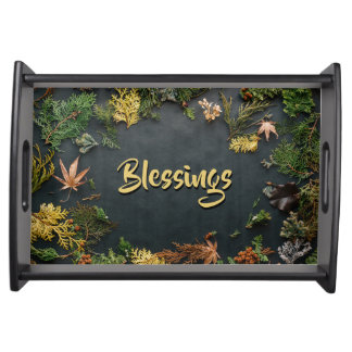 "Blessings" Surrounding Beautiful Foliage Serving Tray