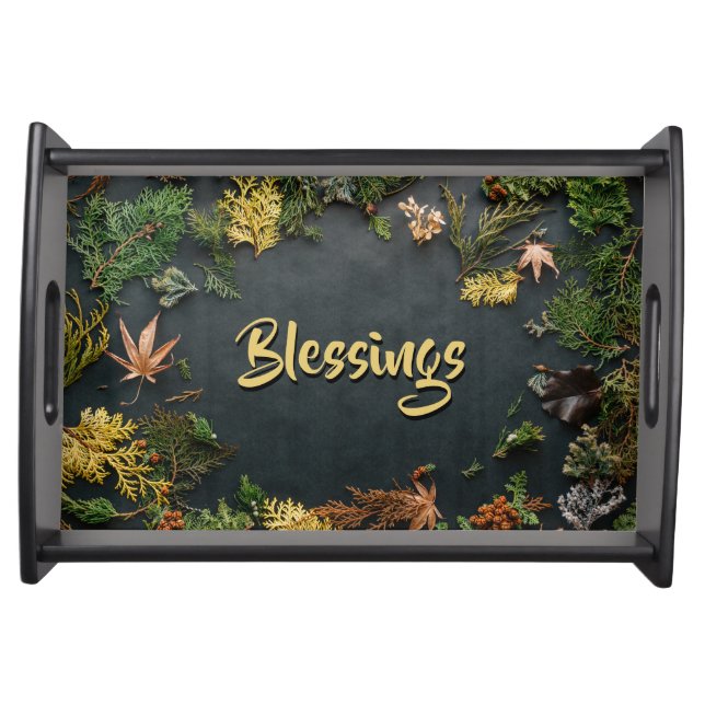 "Blessings" Surrounding Beautiful Foliage Serving Tray (Front)