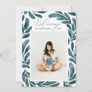 Blessings. Watercolor blue religious Christmas Holiday Card