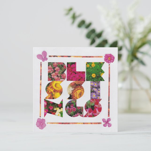 BLESSINGS White and Floral Letters Card (Standing Front)