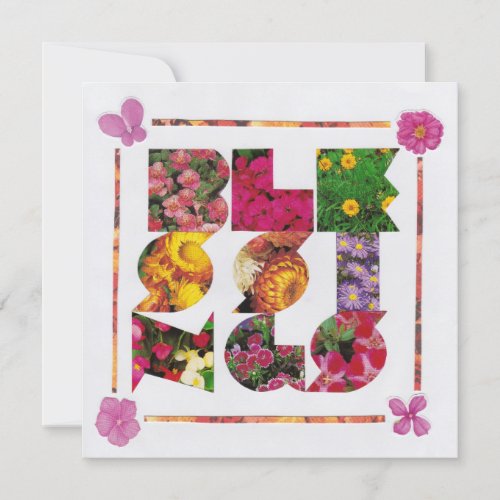 BLESSINGS White and Floral Letters Holiday Card