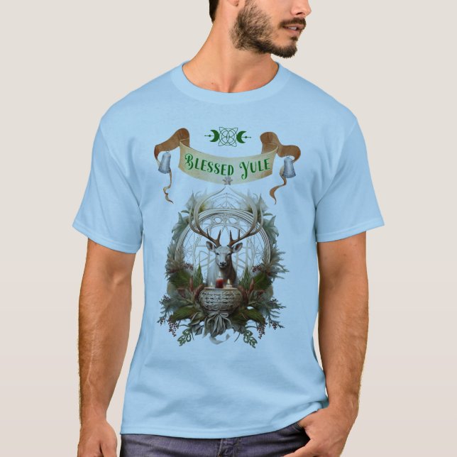 Blessings Winter Solstice Yule Stag T-Shirt (Front)