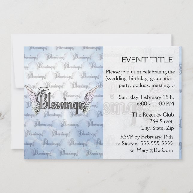 Blessings with clouds, angel wings and halo invitation (Front)