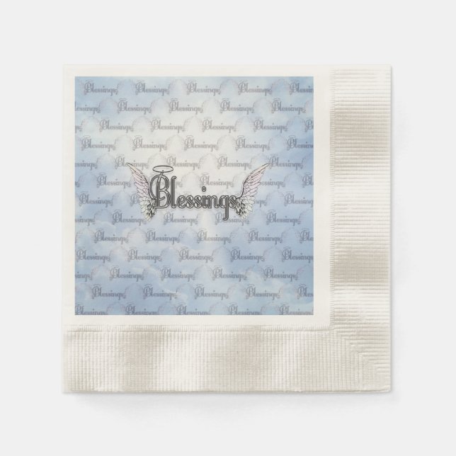 Blessings with clouds, angel wings and halo paper napkins (Front)