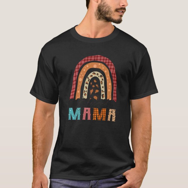 BLESSSED MAMA Leopard Rainbow Fall Plaid Cute Autu T-Shirt (Front)