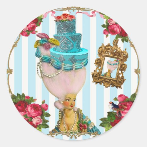 Bleu Cakes and Pink RoseTea for Marie Antoinette Classic Round Sticker