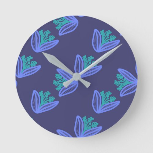 Bleu modern flowers round clock