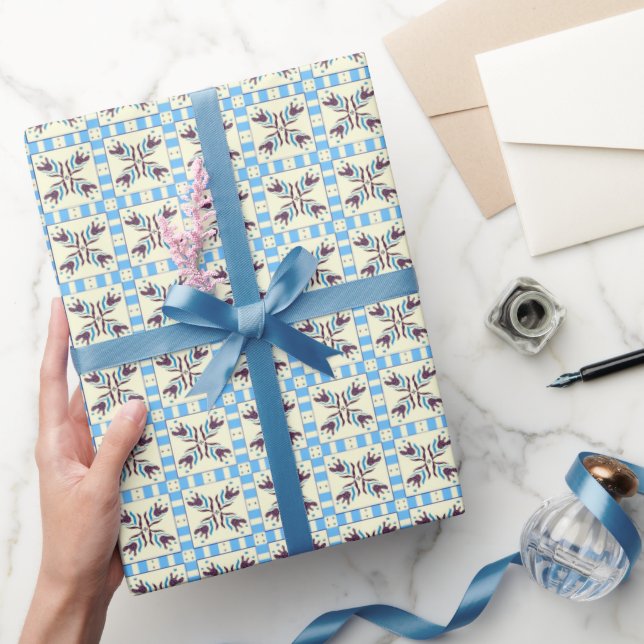 Bleu Tile Floral Wrapping Paper (Gifting)