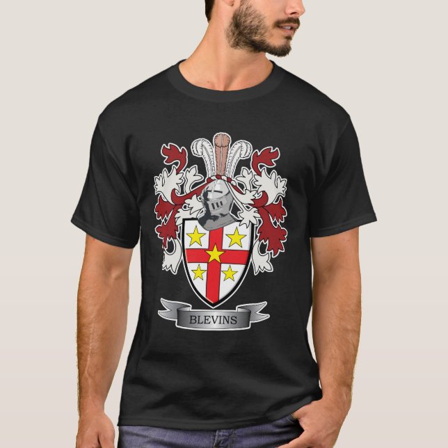 Blevins Family Crest Coat of Arms T-Shirt (Front)