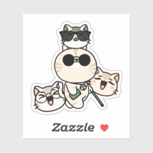 Blind Cat with White Cane and Joyful Friends Sticker