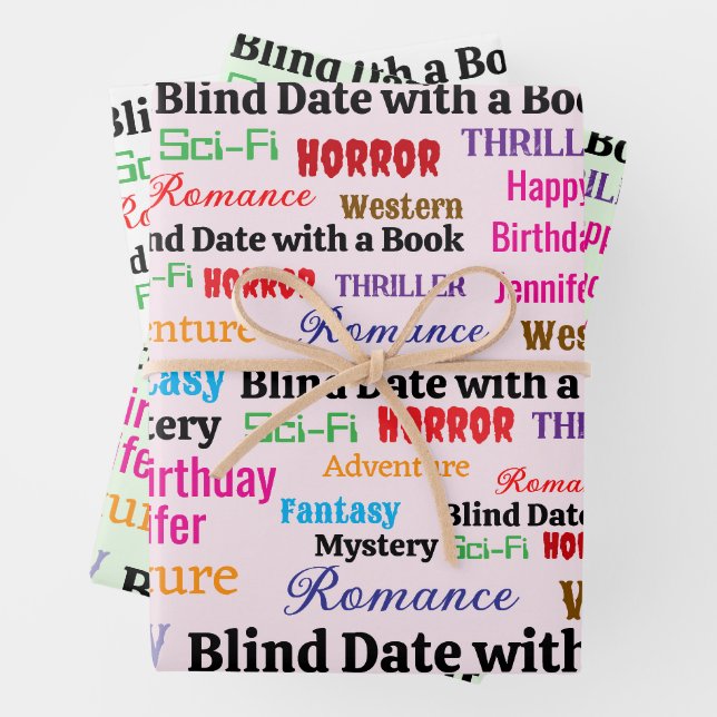 Blind Date with a Book Birthday Personalize Name Wrapping Paper Sheets (In situ)