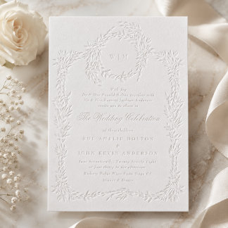 Blind Deboss Botanical Elegant Formal Wedding Letterpress Invitation