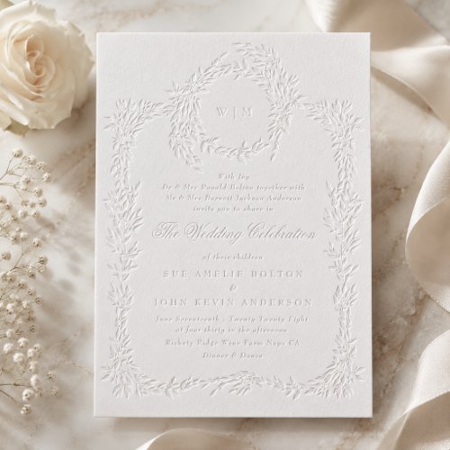 Blind Deboss Botanical Elegant Formal Wedding Letterpress Invitation