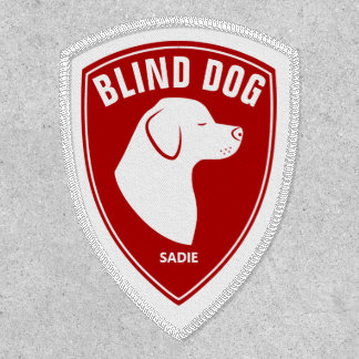 Blind Dog &amp; White Dog Silhouette On Red &amp; Name Patch