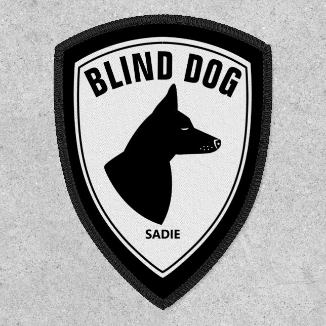 Blind Dog With Pricked Ears Black And White & Name Patch (Front)